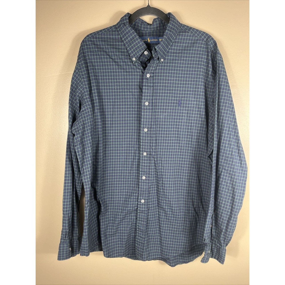 Ralph Lauren Button Up Shirt Mens 2XL Green Plaid Classic Fit Casual Adult Pony